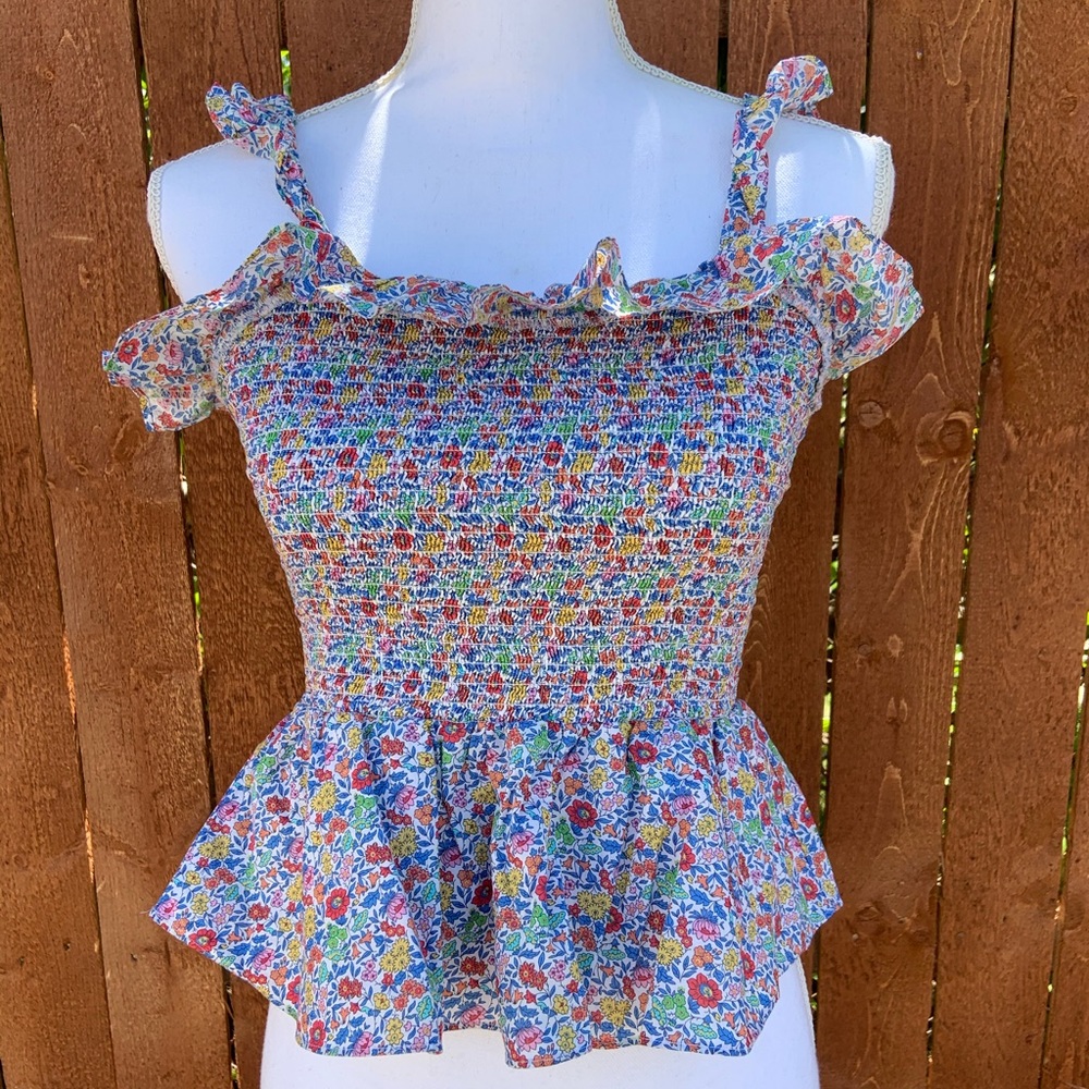 J.Crew x Liberty of London smocked peplum ruffle tank sz. XXS